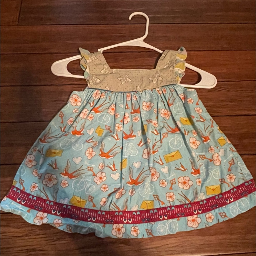 Matilda Jane Floral and Bird Mail Blue Kids Dress